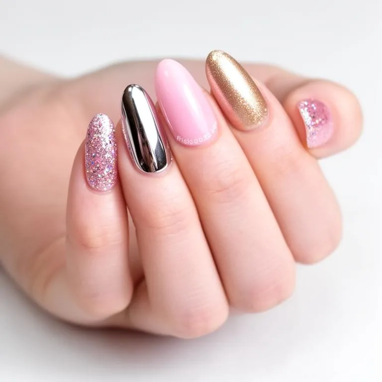 Chrome y glitter nails
